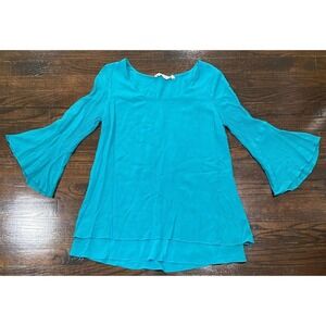 Soft Surroundings Layered Gauzy Tunic Blouse Sz M Bell Sleeves Relaxed Lagenlook